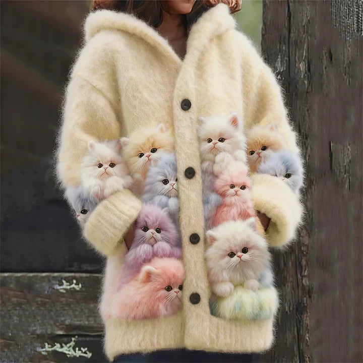 Kelsie | Fluffy Hoodie with Cat Motif