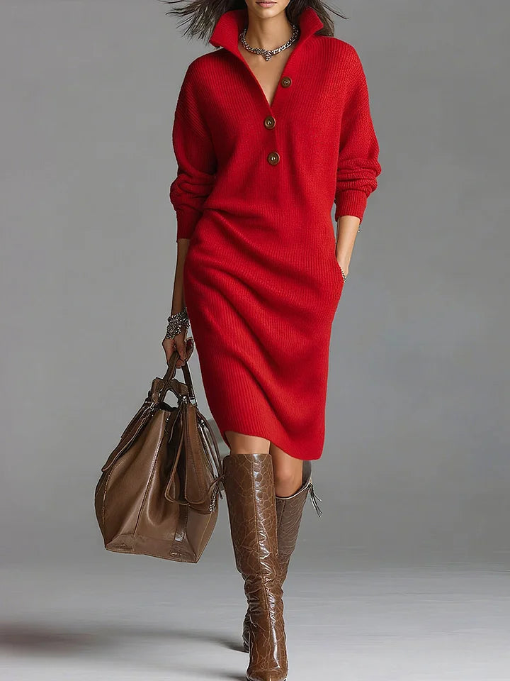 Tessa | Knit Dress with Collar & Buttons