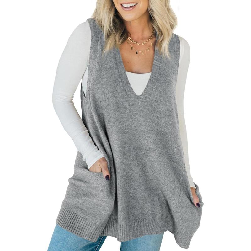 Amber | Sleeveless V-Neck Tunic Knit Vest