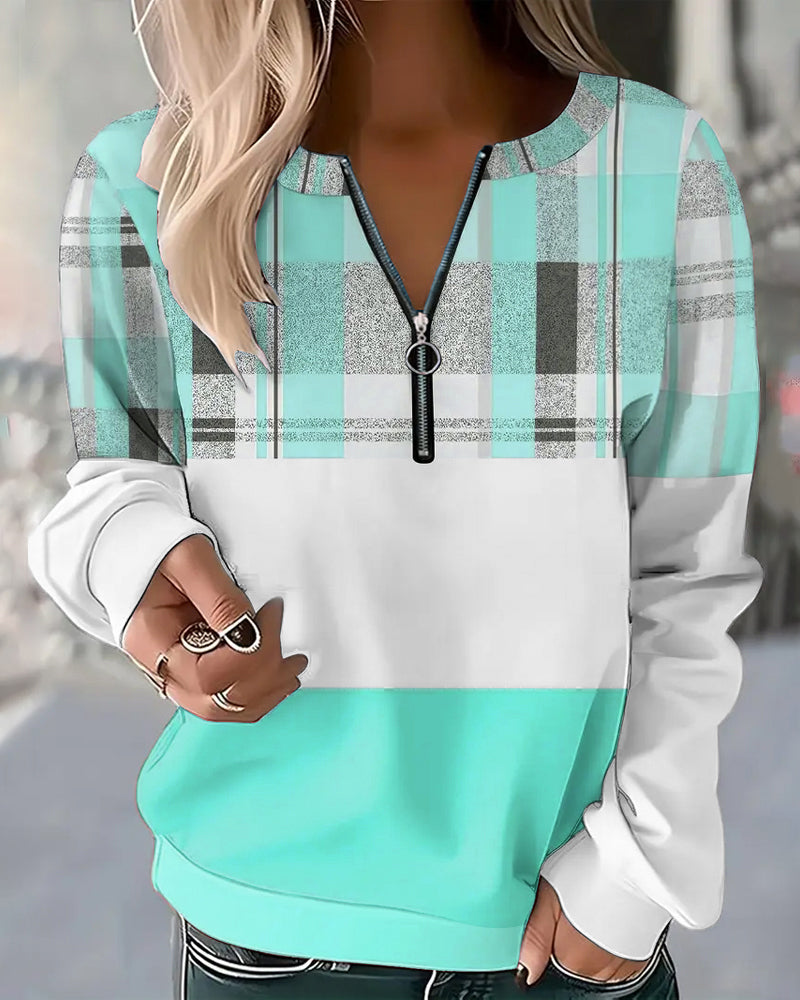 Aubrielle | Plaid Contrast V-Neck Sweatshirt