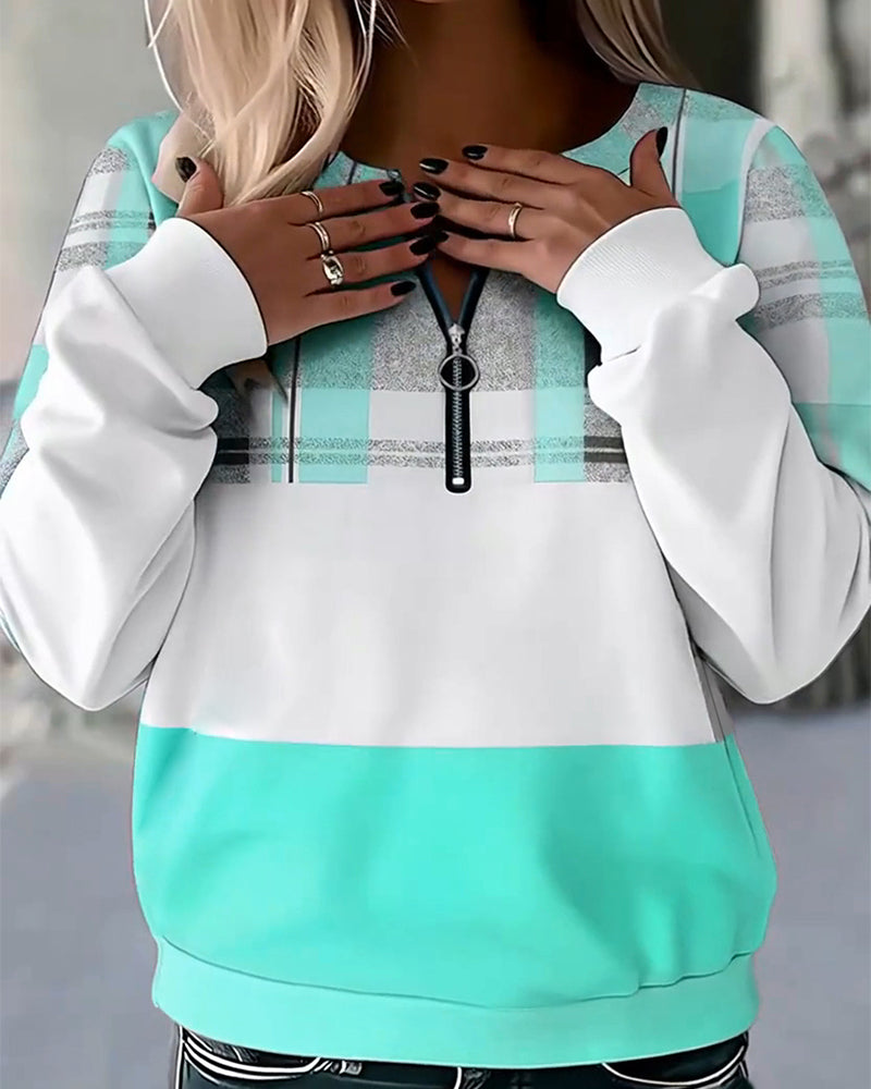Aubrielle | Plaid Contrast V-Neck Sweatshirt