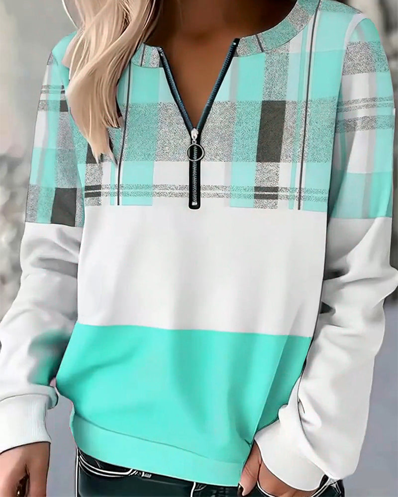 Aubrielle | Plaid Contrast V-Neck Sweatshirt