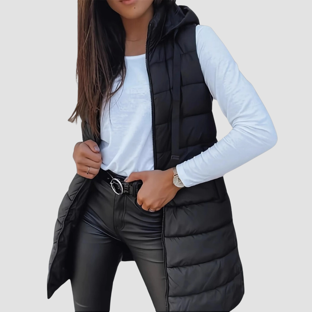 Rain | Casual Sleeveless Hood Long Puffer Vest