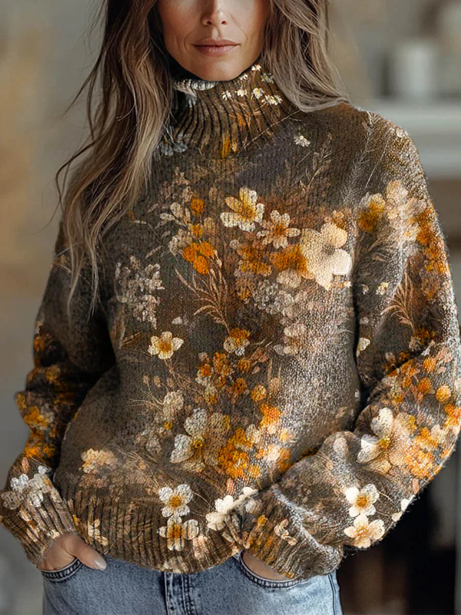 Rosalind | Floral Knit Turtleneck Sweater