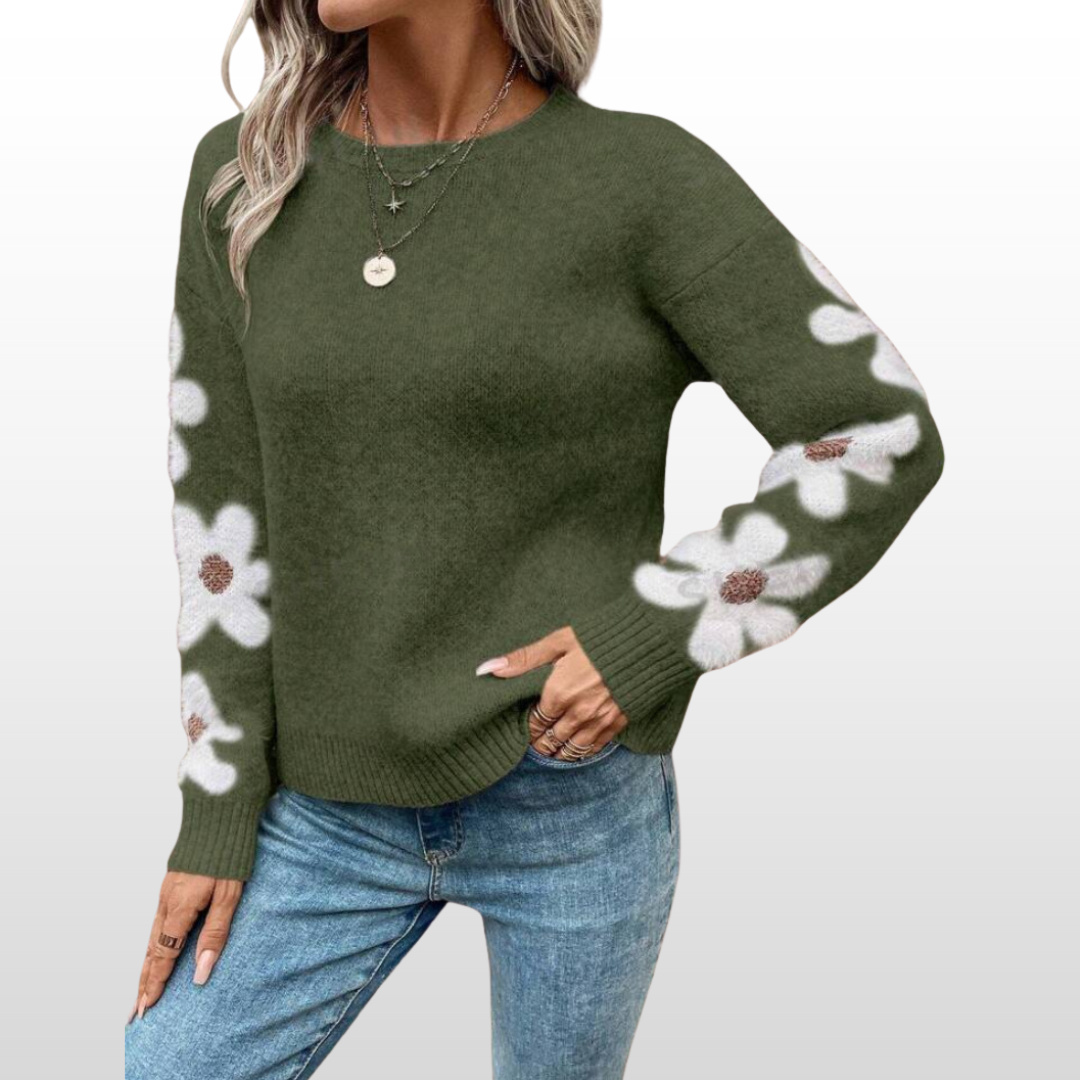 Zoey | Round Neck Floral Sweater for Fall/Winter