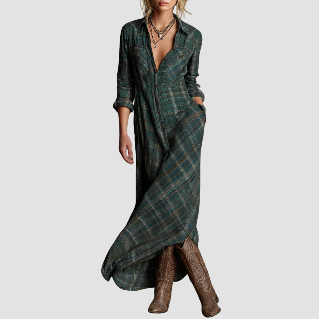 Nerissa | Refined Plaid Maxi Dress