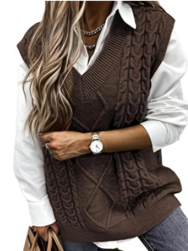 Hannah | Preppy Textured V-Neck Knit Vest