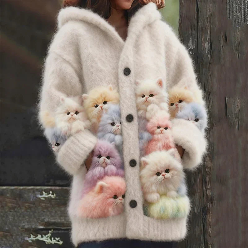 Kelsie | Fluffy Hoodie with Cat Motif