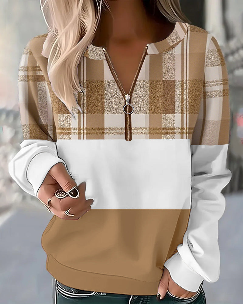 Aubrielle | Plaid Contrast V-Neck Sweatshirt
