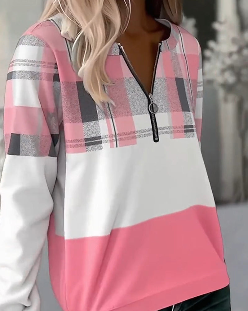 Aubrielle | Plaid Contrast V-Neck Sweatshirt