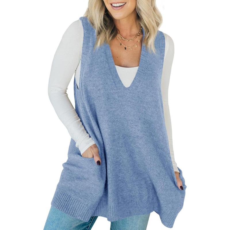 Amber | Sleeveless V-Neck Tunic Knit Vest