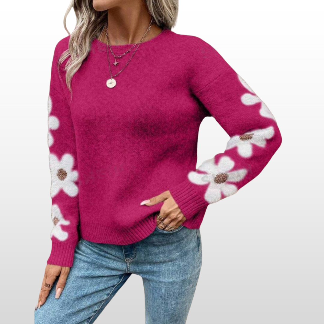 Zoey | Round Neck Floral Sweater for Fall/Winter