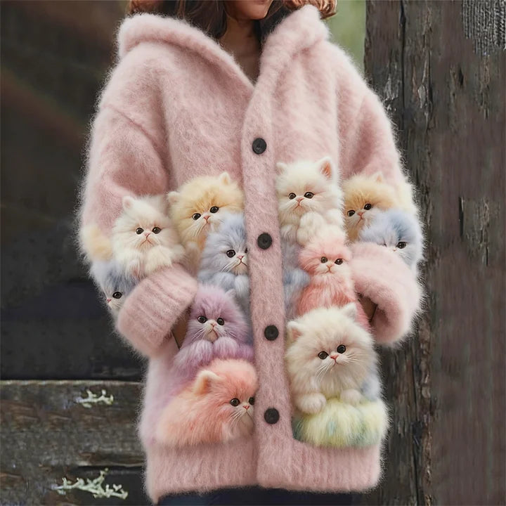 Kelsie | Fluffy Hoodie with Cat Motif