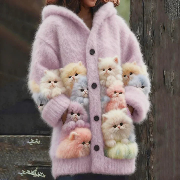 Kelsie | Fluffy Hoodie with Cat Motif
