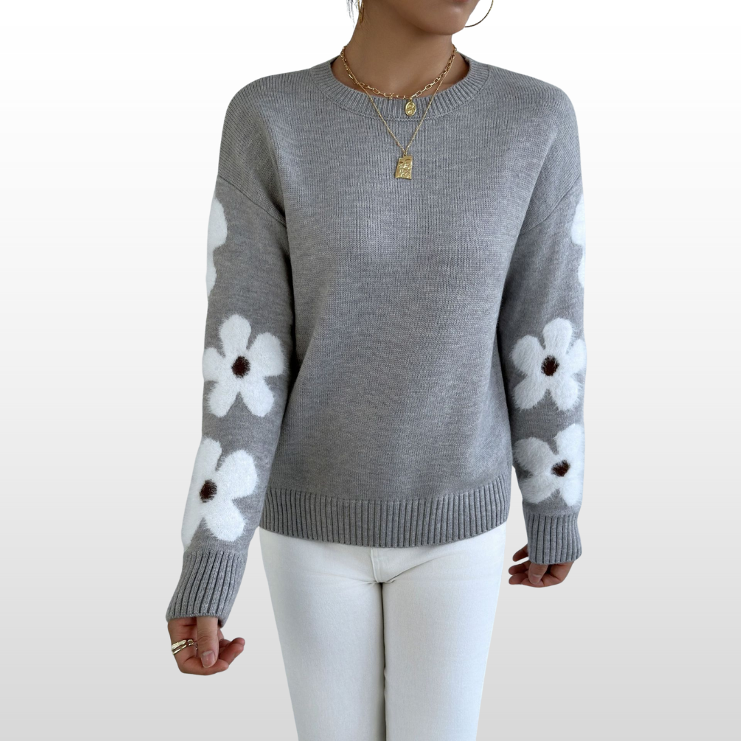 Zoey | Round Neck Floral Sweater for Fall/Winter