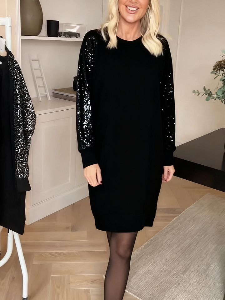 Celeste | Long-Sleeve Sequin Sleeve Dress
