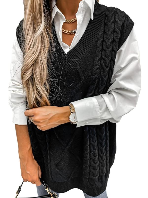Hannah | Preppy Textured V-Neck Knit Vest
