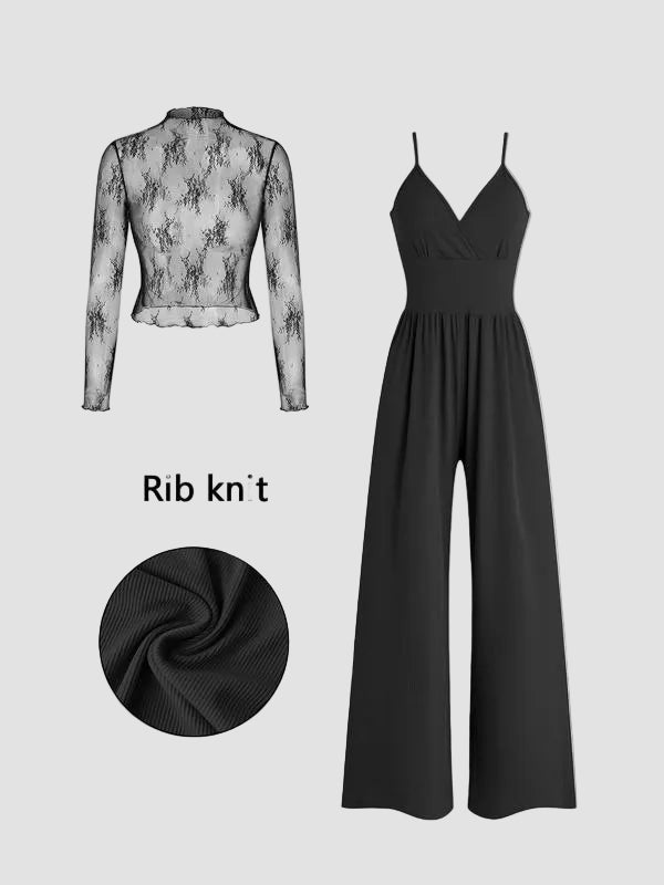Maryam | Lace Sleeve Tee & Jumpsuit Set