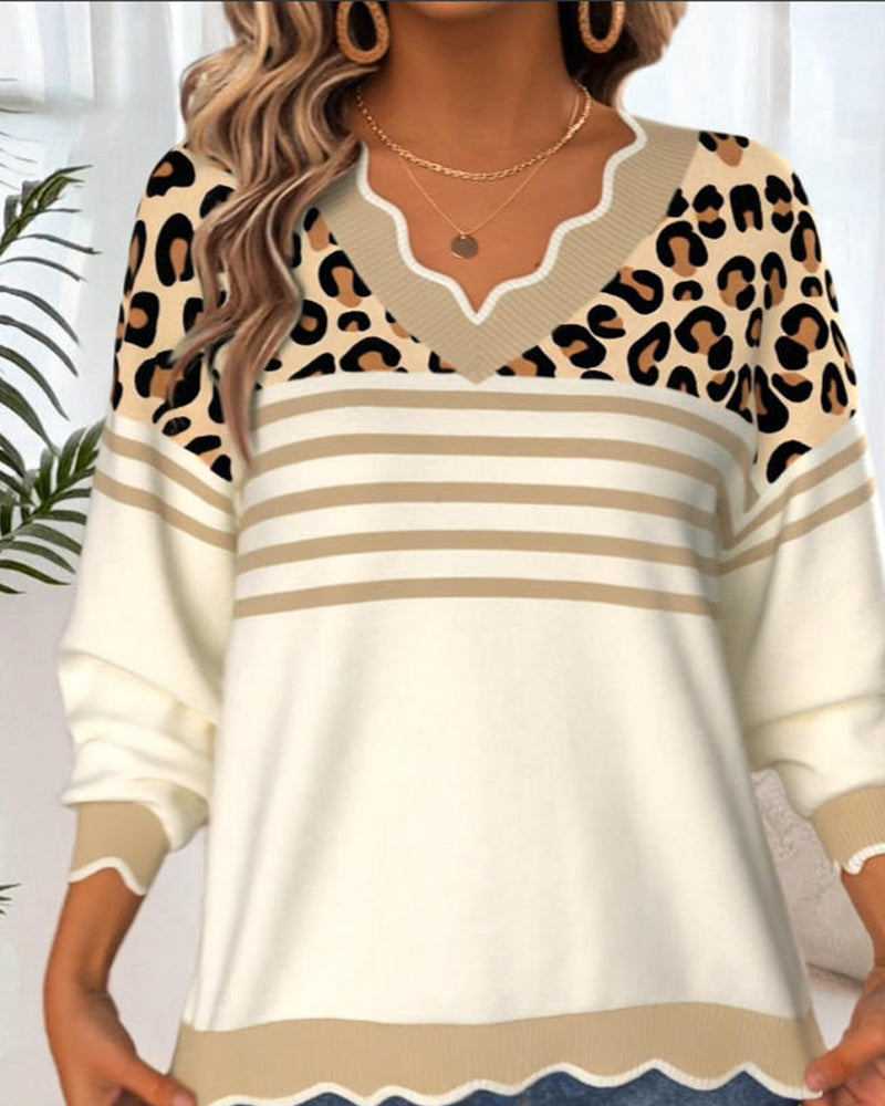 Riley | V-Neck Leopard Print Contrast Sweater