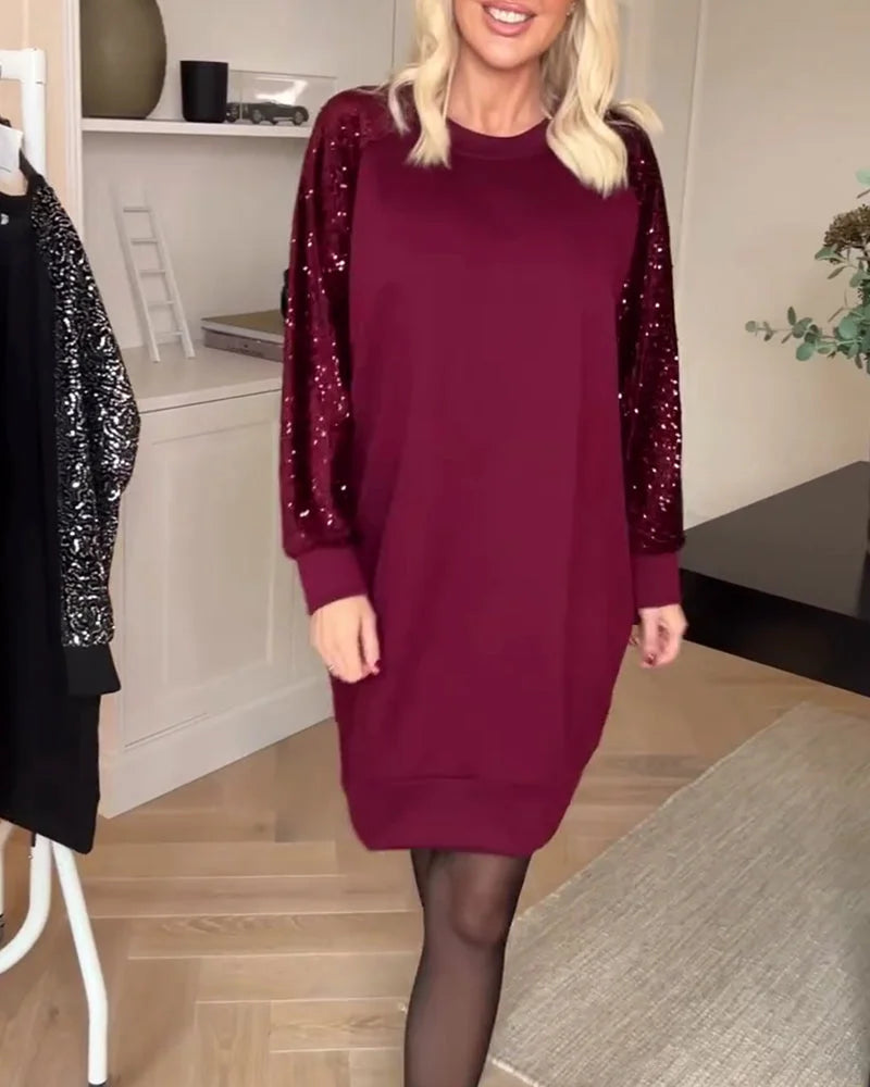 Celeste | Long-Sleeve Sequin Sleeve Dress