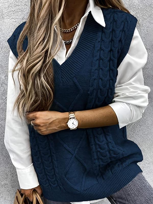Hannah | Preppy Textured V-Neck Knit Vest