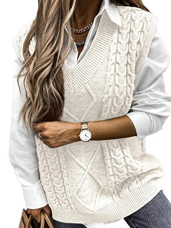 Hannah | Preppy Textured V-Neck Knit Vest