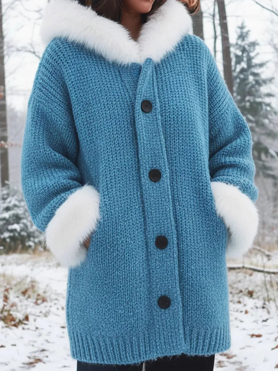 Nodia | Fur Trim Knitted Hooded Coat