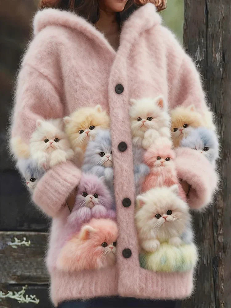Kelsie | Fluffy Hoodie with Cat Motif