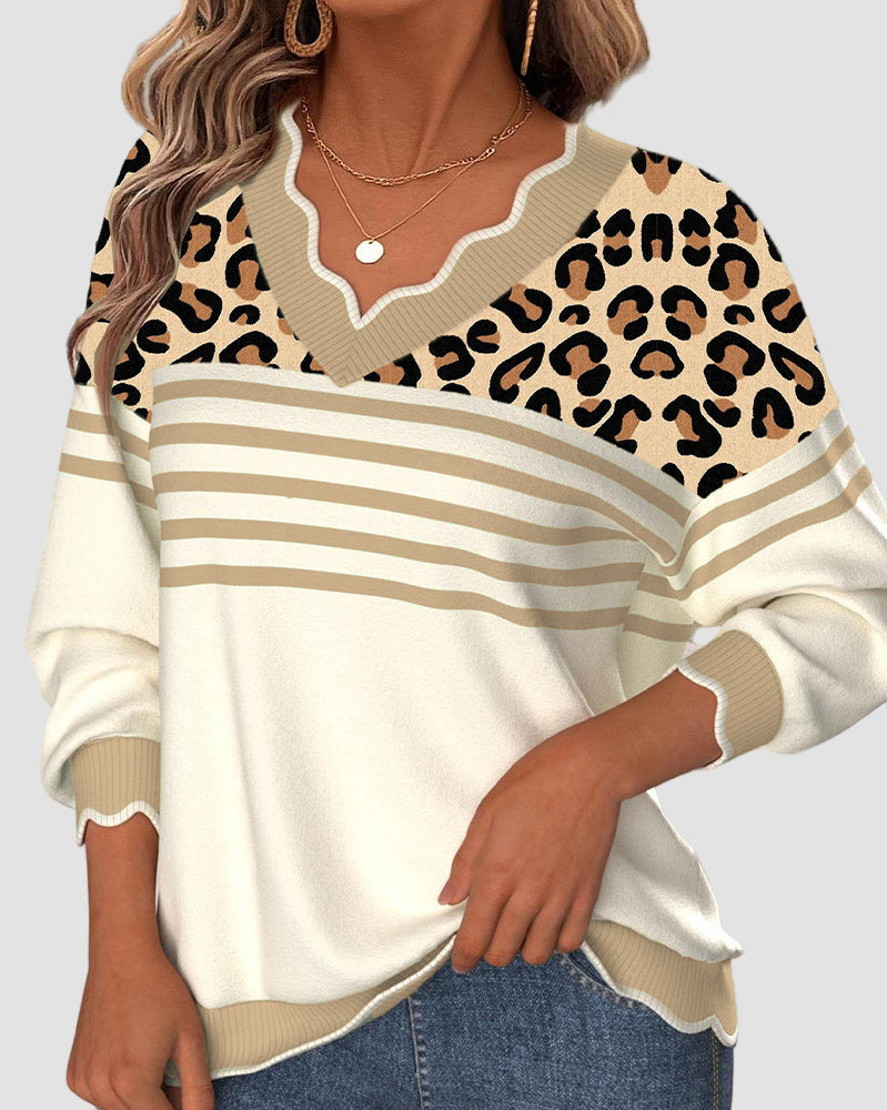 Riley | V-Neck Leopard Print Contrast Sweater