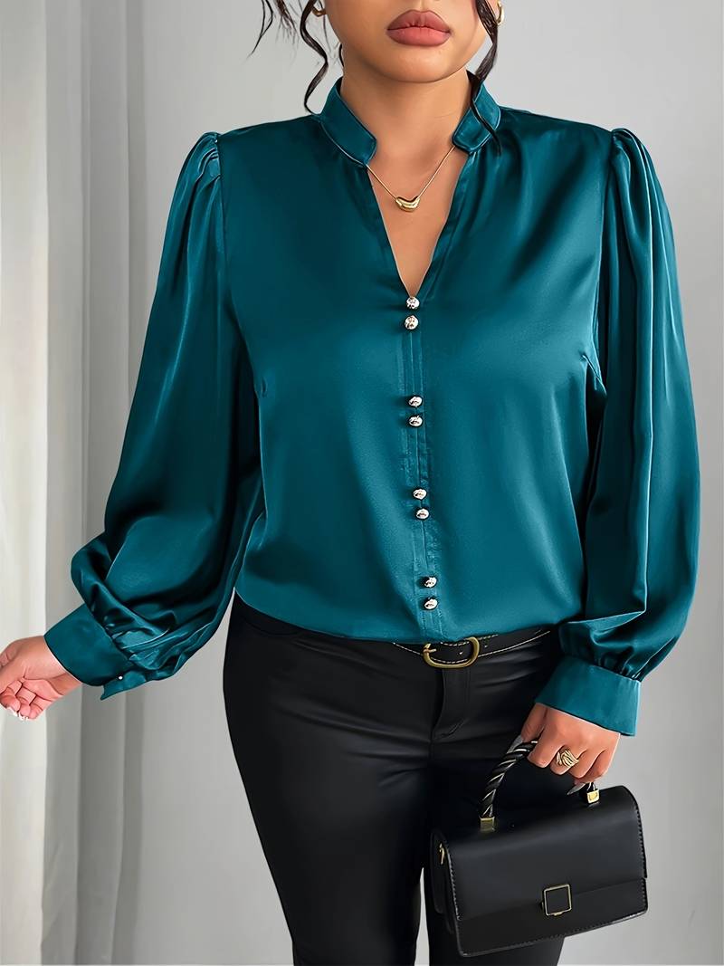 Elisheva | Elegant Bubble Sleeve V-Neck Blouse