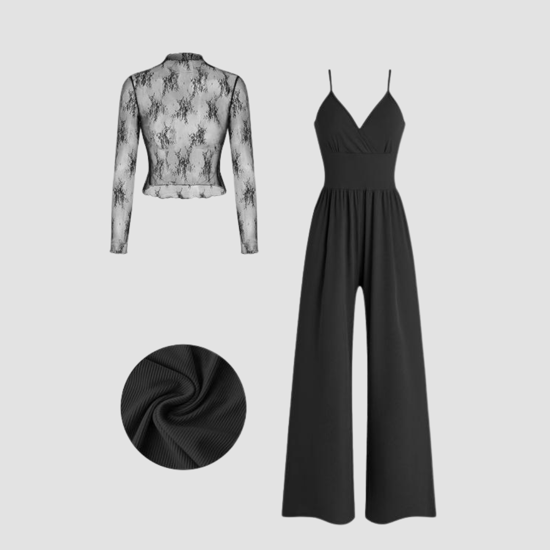 Maryam | Lace Sleeve Tee & Jumpsuit Set