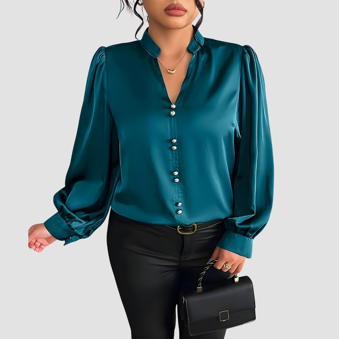 Elisheva | Elegant Bubble Sleeve V-Neck Blouse