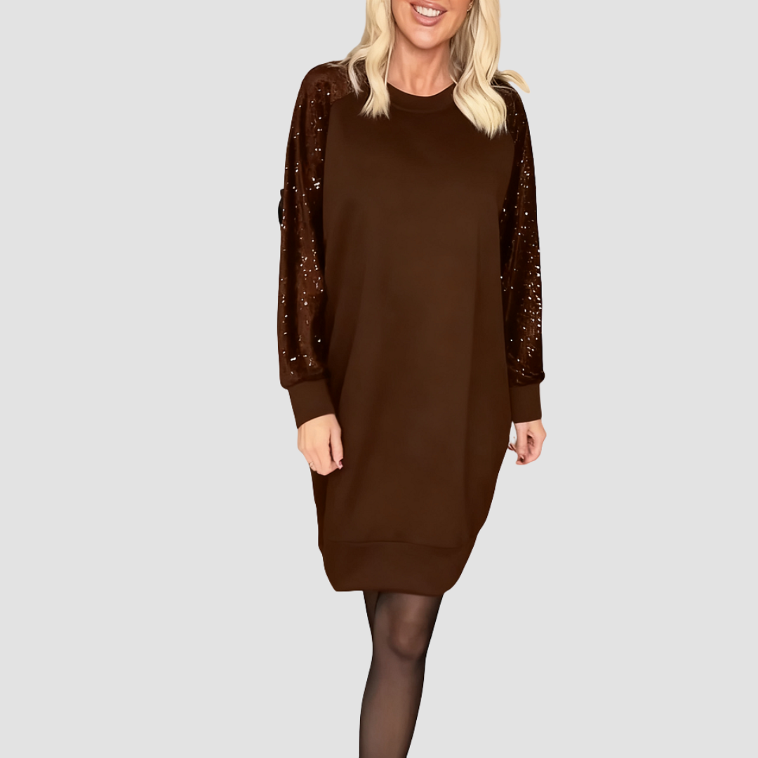 Celeste | Long-Sleeve Sequin Sleeve Dress