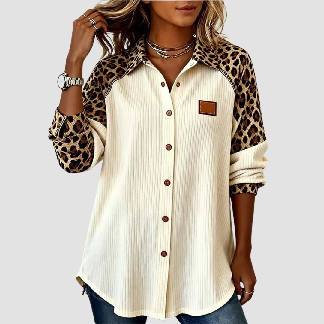 Jordana | Bold Leopard Print Button-Down Shirt