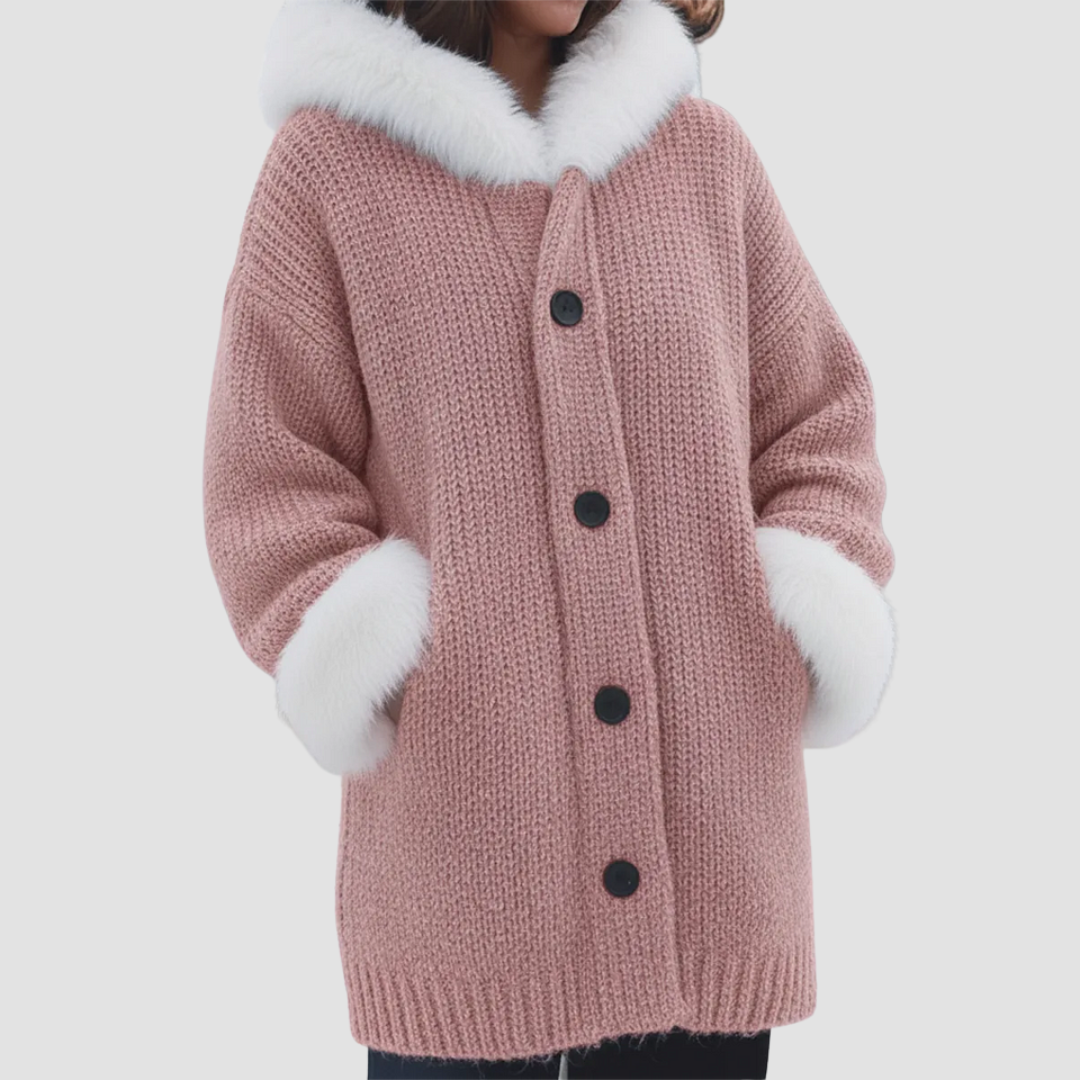 Nodia | Fur Trim Knitted Hooded Coat