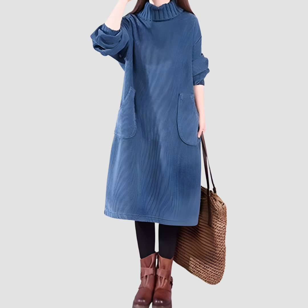 Helena | High-Neck Loose Corduroy Maxi Dress