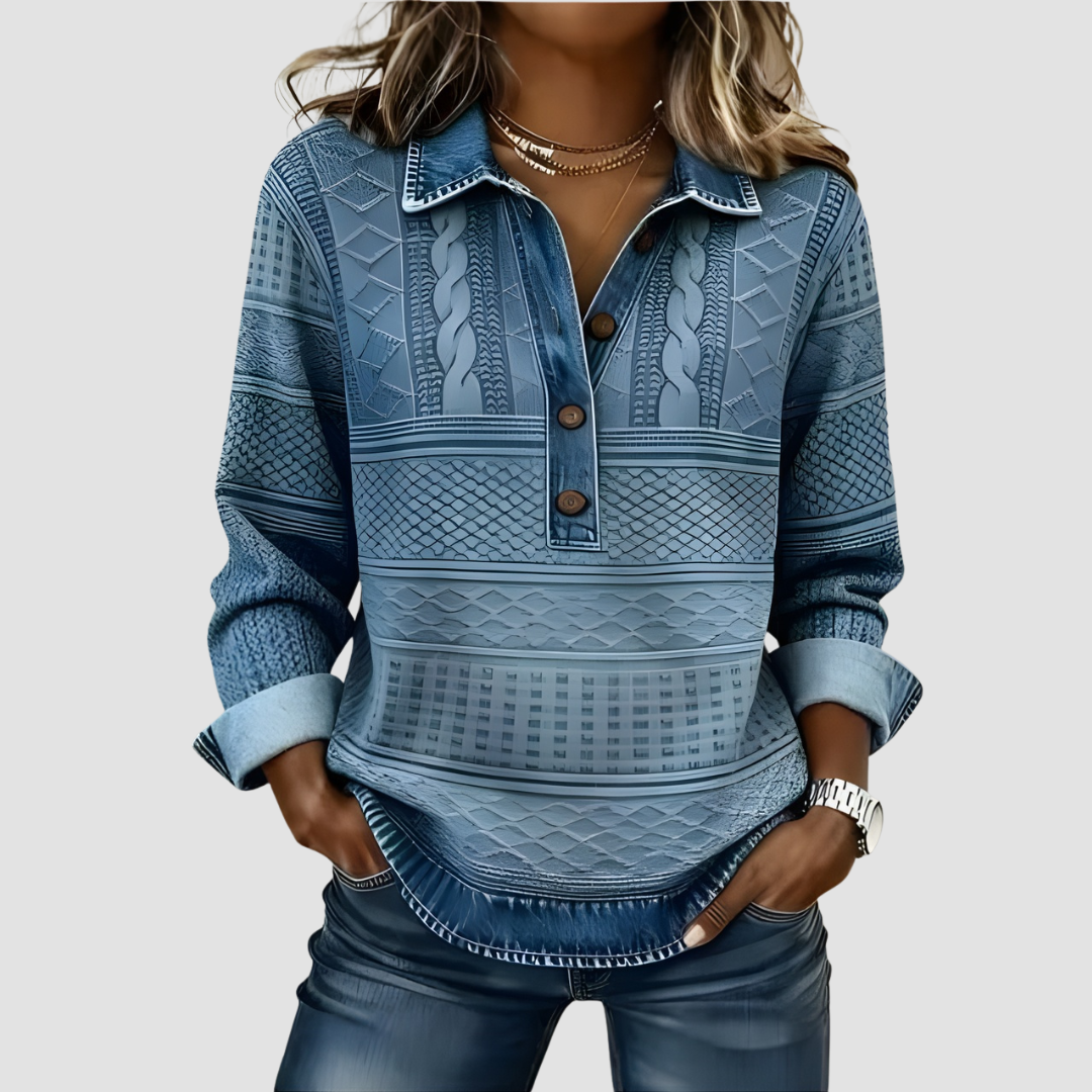 Zaria | Knitted Collar Long-Sleeve Shirt