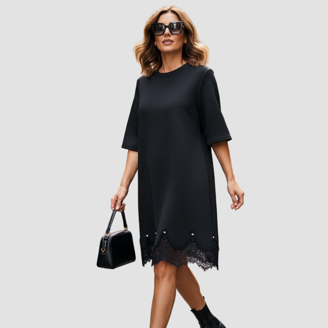 Sonia | Round Neck with Lace Hem Dress