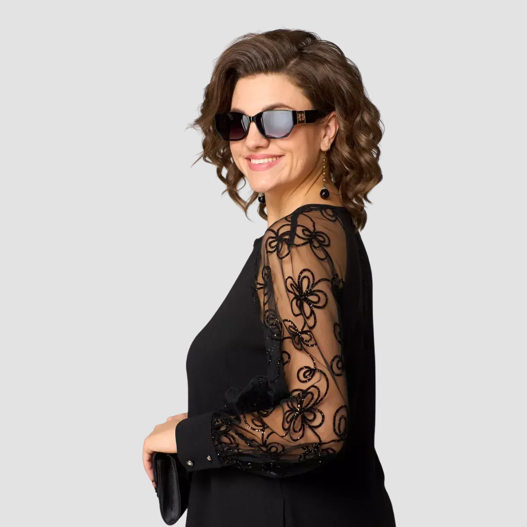 Elara | Patchwork Lace Long-Sleeve Midi Dress