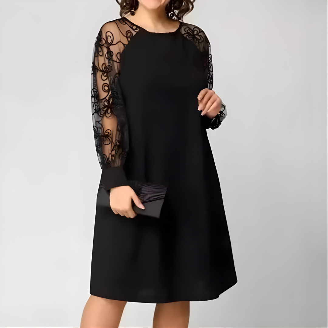 Elara | Patchwork Lace Long-Sleeve Midi Dress