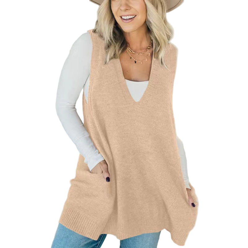 Amber | Sleeveless V-Neck Tunic Knit Vest