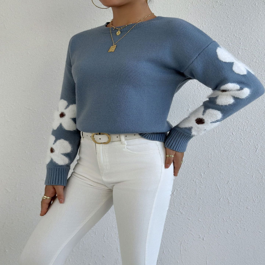 Zoey | Round Neck Floral Sweater for Fall/Winter