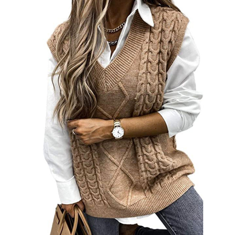 Hannah | Preppy Textured V-Neck Knit Vest