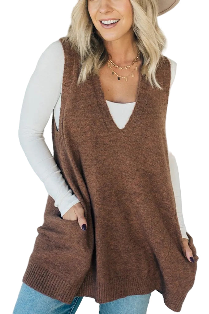 Amber | Sleeveless V-Neck Tunic Knit Vest