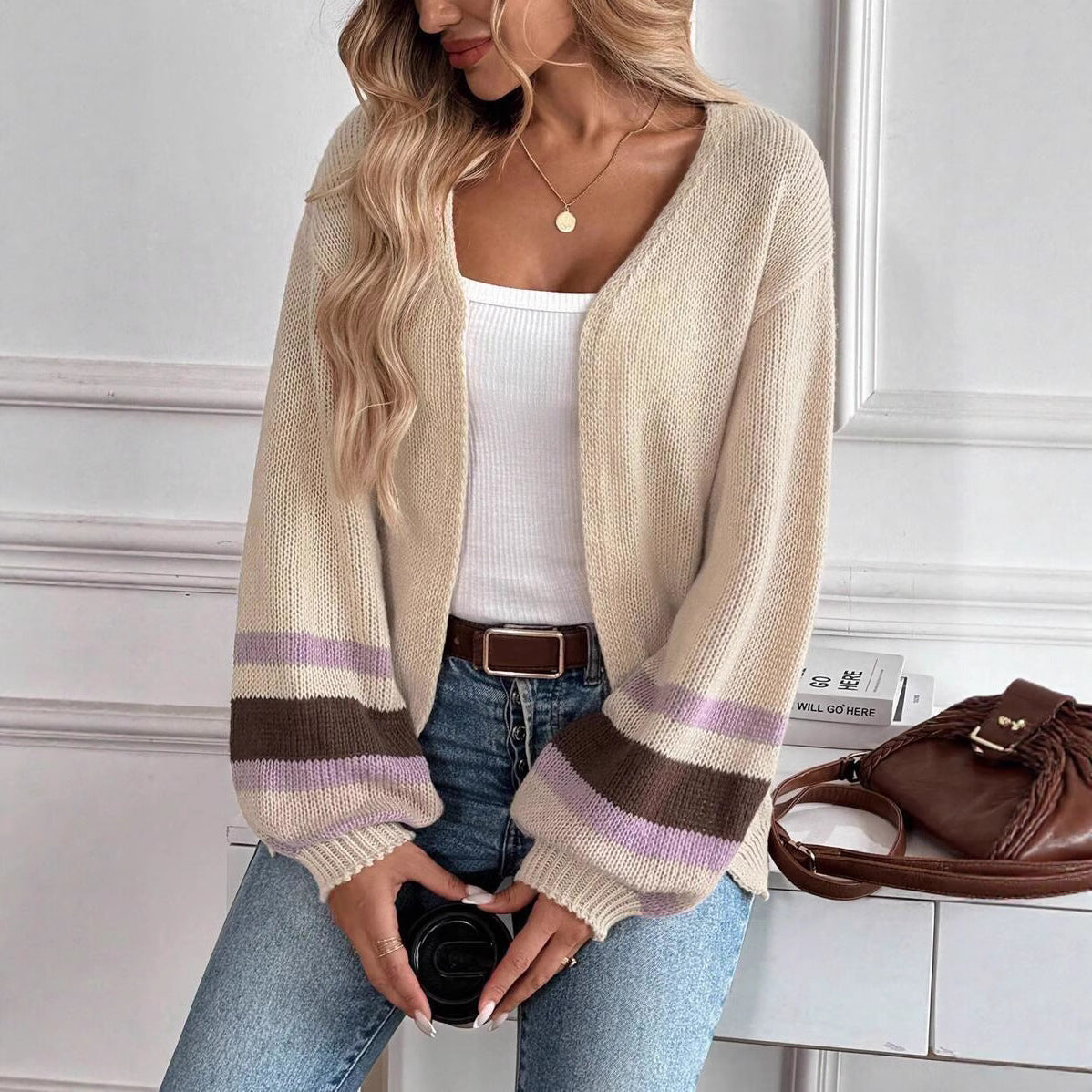 Jennie | Striped Lantern Sleeve Cardigan