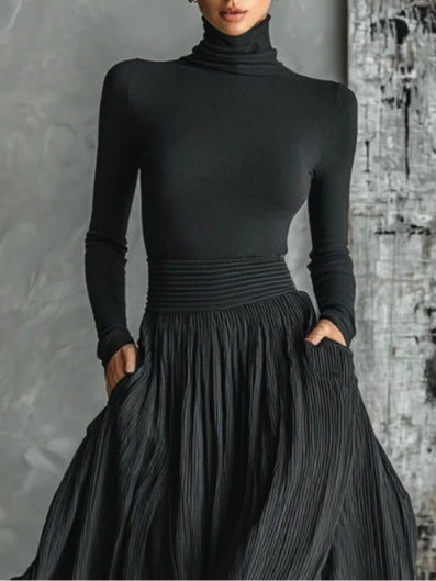 Cybele | Black Turtleneck & Pleated Skirt Set