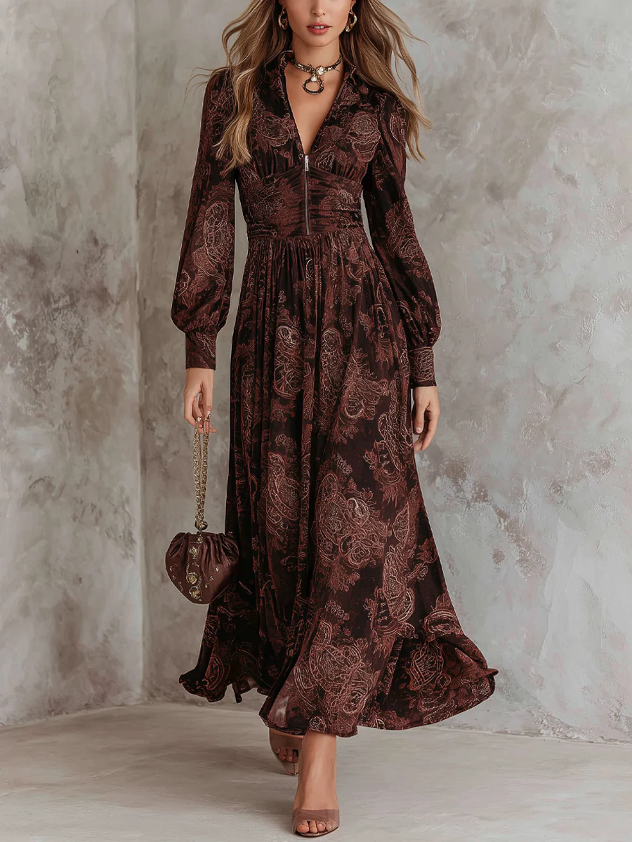 Orlena | Boho Zippered Maxi Dress