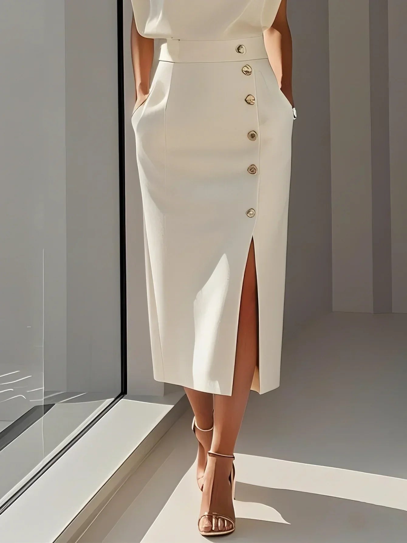 Malene | Button-Slit Midi Dress