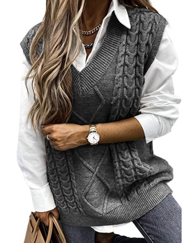 Hannah | Preppy Textured V-Neck Knit Vest