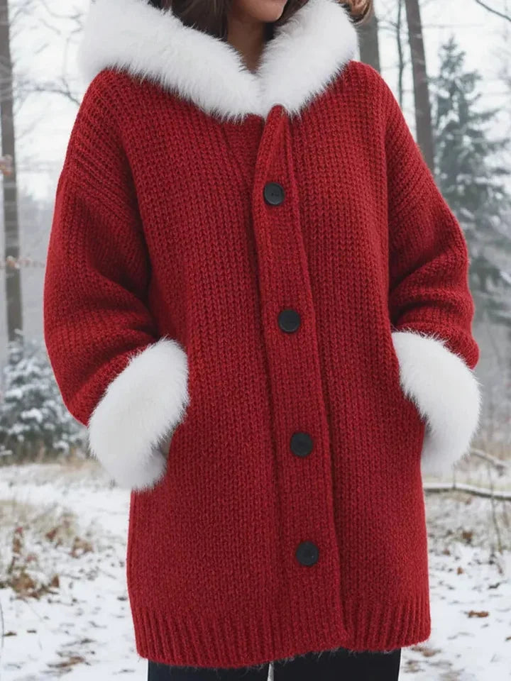 Nodia | Fur Trim Knitted Hooded Coat